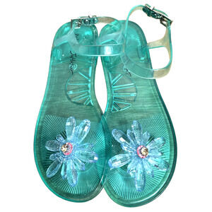 Betsey Johnson Jelly Sandals Size 7 Neon Green Flower Embellish Ankle Strap NWOB